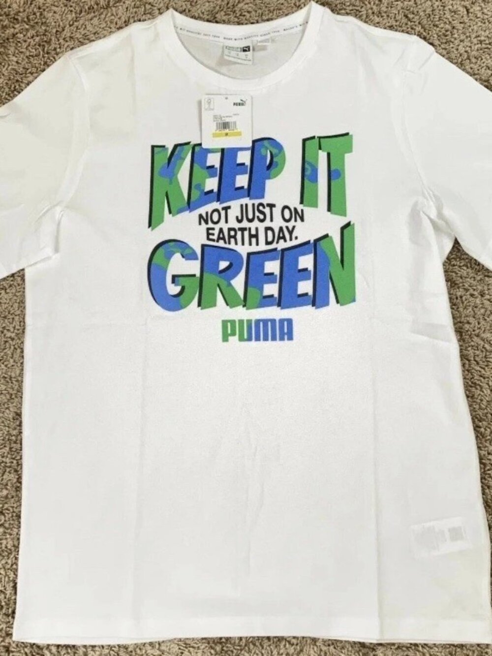 Puma 530911-02 Keep It Green Not Just On Earth Day White Shirt Men's Size M